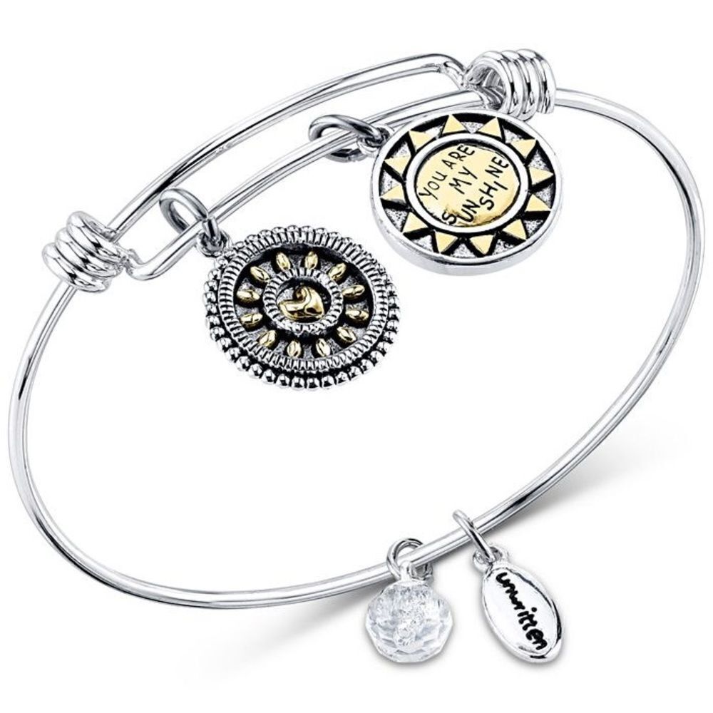 Unwritten Stainless Steel Two-Tone You Make Me Happy Sun Charm Bangle Bracelet